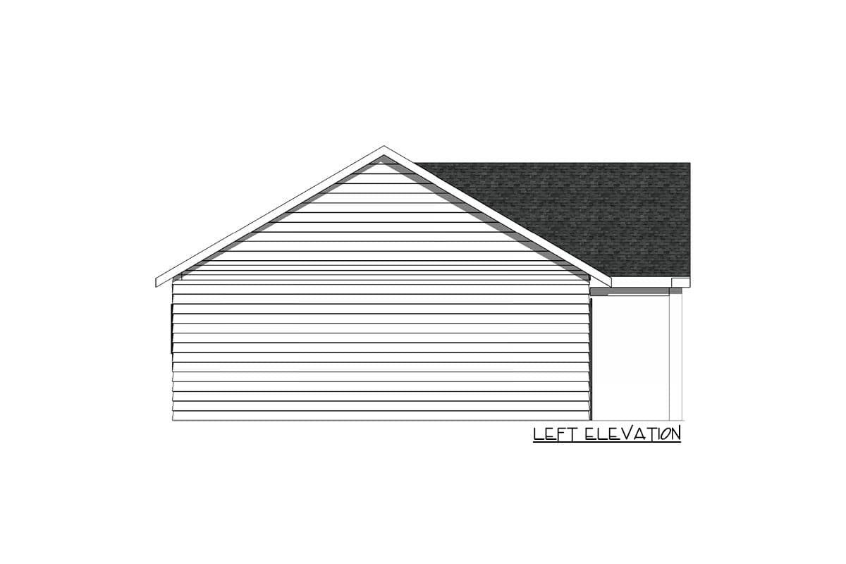 Left elevation drawing of a house with horizontal siding and a gable roof.