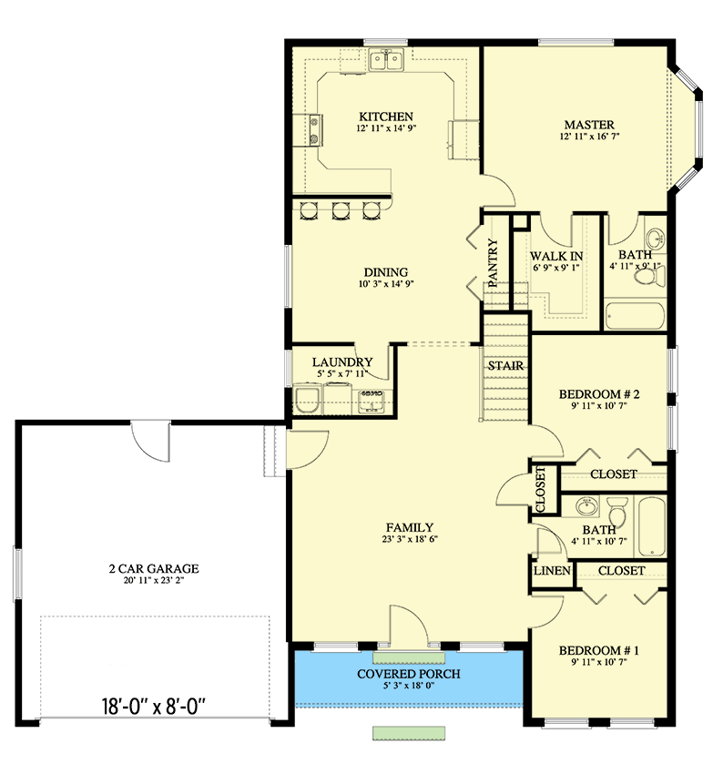 Plan 61469UT: One-Story House Plan with Bayed Master Suite - 1570 Sq Ft - Floor Plan - Main Level - Ranch, Traditional