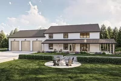 Barndominium-Style House Plan with 4-Car Garage - 3476 Sq Ft