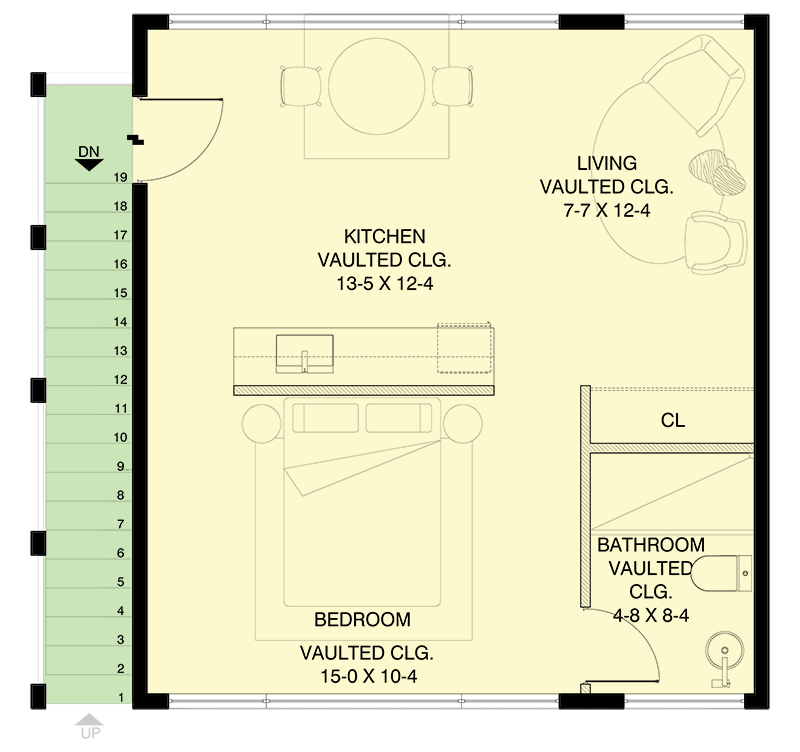 Plan 311048RMZ: Two-Story Modern Garage Apartment or ADU - 582 Sq Ft - Floor Plan - 2nd Floor - Carriage, Contemporary, Mid Century Modern, Modern, Northwest