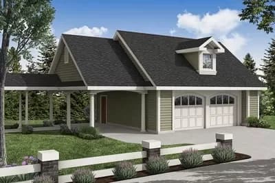 2-Car Detached Garage with Carport - 796 Sq Ft