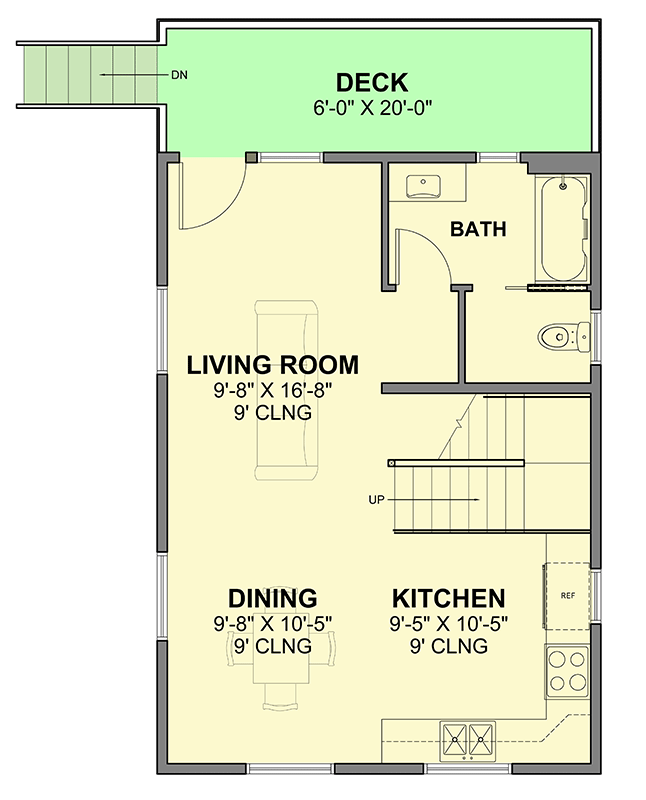 Plan 246021DLR: 2-Bed Modern Cabin House Plan with ADU Potential - 1062 Sq Ft - Floor Plan - Main Level - Cabin, Cottage