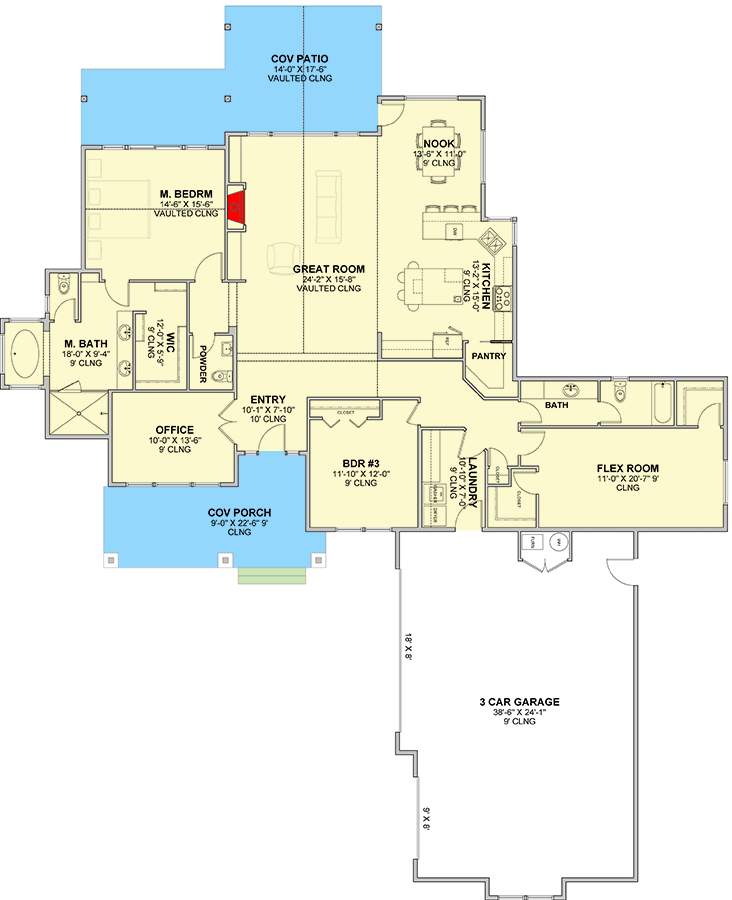 Plan 246022DLR: Modern Farmhouse with Home Office and Flex Room - 2502 Sq Ft - Floor Plan - Main Level - Country, Craftsman, Farmhouse, Modern Farmhouse