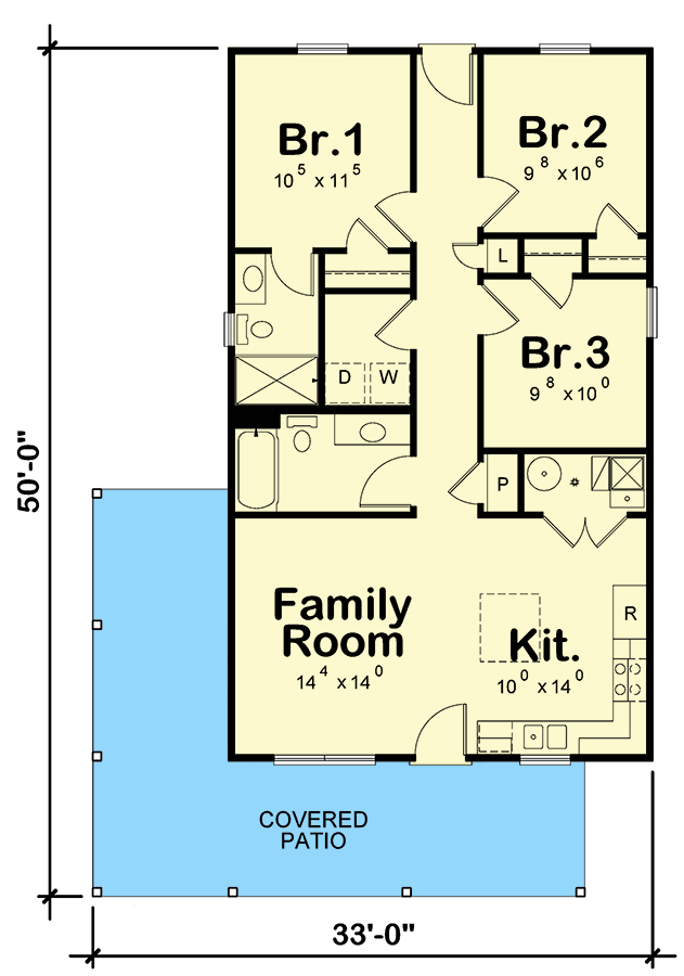 Plan 42447DB: Contemporary Scandinavian-Style Cottage House Plan with 3 Bedrooms - 1050 Sq Ft - Floor Plan - Main Level - Cabin, Contemporary, Cottage, Scandinavian