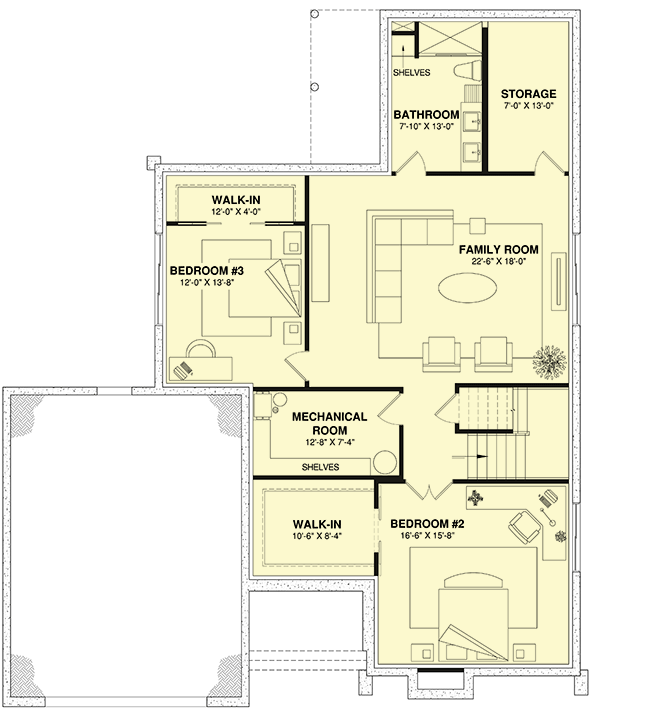 Plan 22677DR: 3 Bed Contemporary House Plan with Cathedral Ceilings - 4207 Sq Ft - Floor Plan - Lower Level - Contemporary, New American, Scandinavian, Transitional