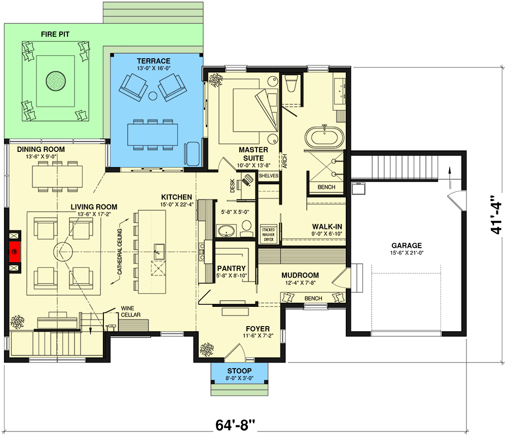 Plan 22678DR: Contemporary House Plan with Cathedral Ceilings - 3122 Sq Ft - Floor Plan - Main Level - Contemporary, New American, Scandinavian