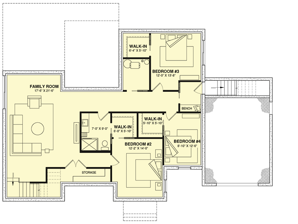 Plan 22678DR: Contemporary House Plan with Cathedral Ceilings - 3122 Sq Ft - Floor Plan - Lower Level - Contemporary, New American, Scandinavian