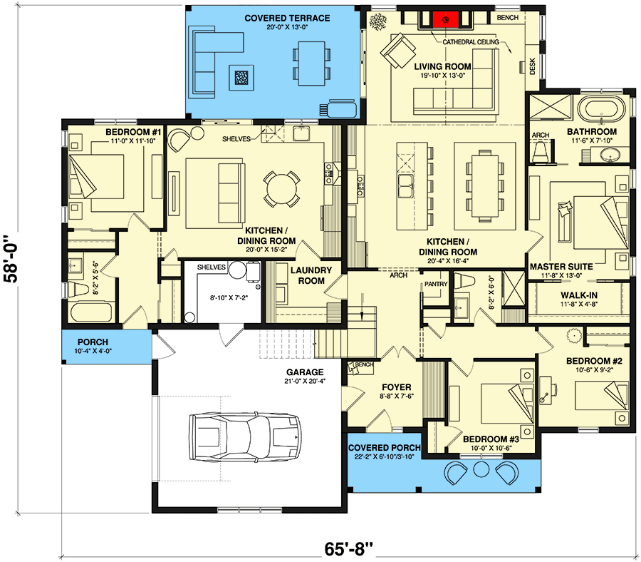 Plan 22680DR: Multi-Generational House Plan with Modern Farmhouse Appeal - 2717 Sq Ft - Floor Plan - Main Level - Country, Modern Farmhouse, New American