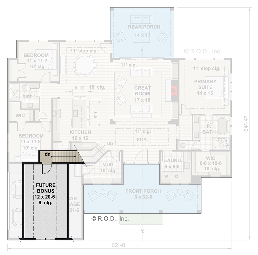Plan 14785RK: One-Story Modern Farmhouse Plan with Bonus Above Garage - 2112 Sq Ft - Floor Plan - 2nd Floor - Country, Farmhouse, Modern Farmhouse, New American, Ranch