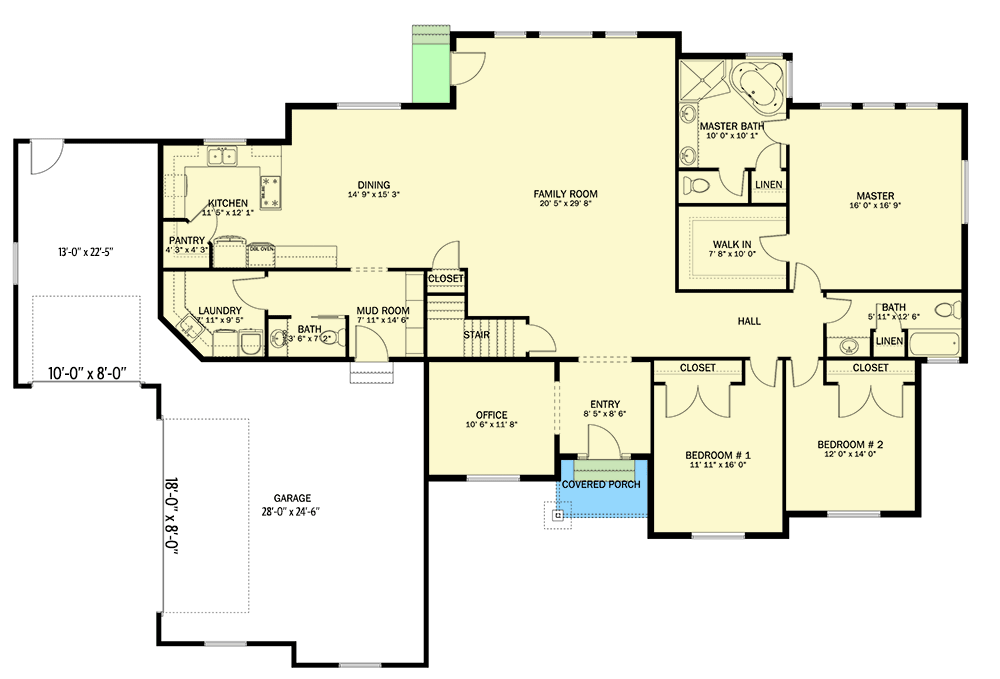 Plan 61473UT: One-Story House Plan with 3 Bedrooms and a Home Office - 2576 Sq Ft - Floor Plan - Main Level - Ranch, Traditional