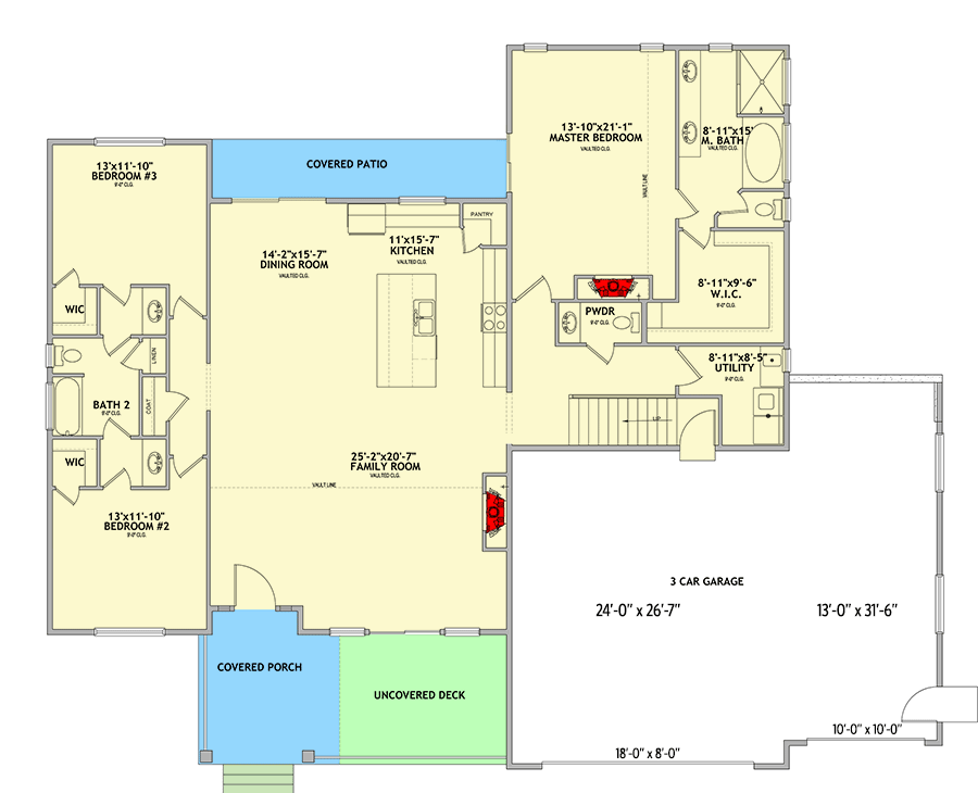 Plan 849024PGE: Mountain Ranch with 3 Beds and Lower Level Expansion - 2336 Sq Ft - Floor Plan - Main Level - Craftsman, Mountain, Ranch