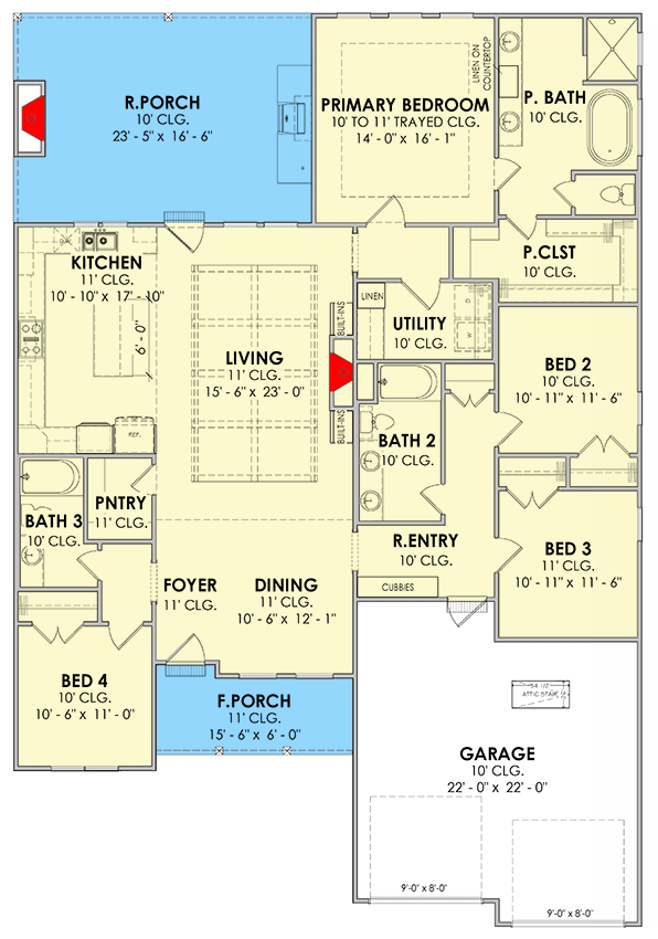 Plan 185007PHD: 4 Bed Transitional House Plan with Outdoor Kitchen and Fireplace - Floor Plan - Main Level - Country, Modern Farmhouse, New American, Southern, Transitional
