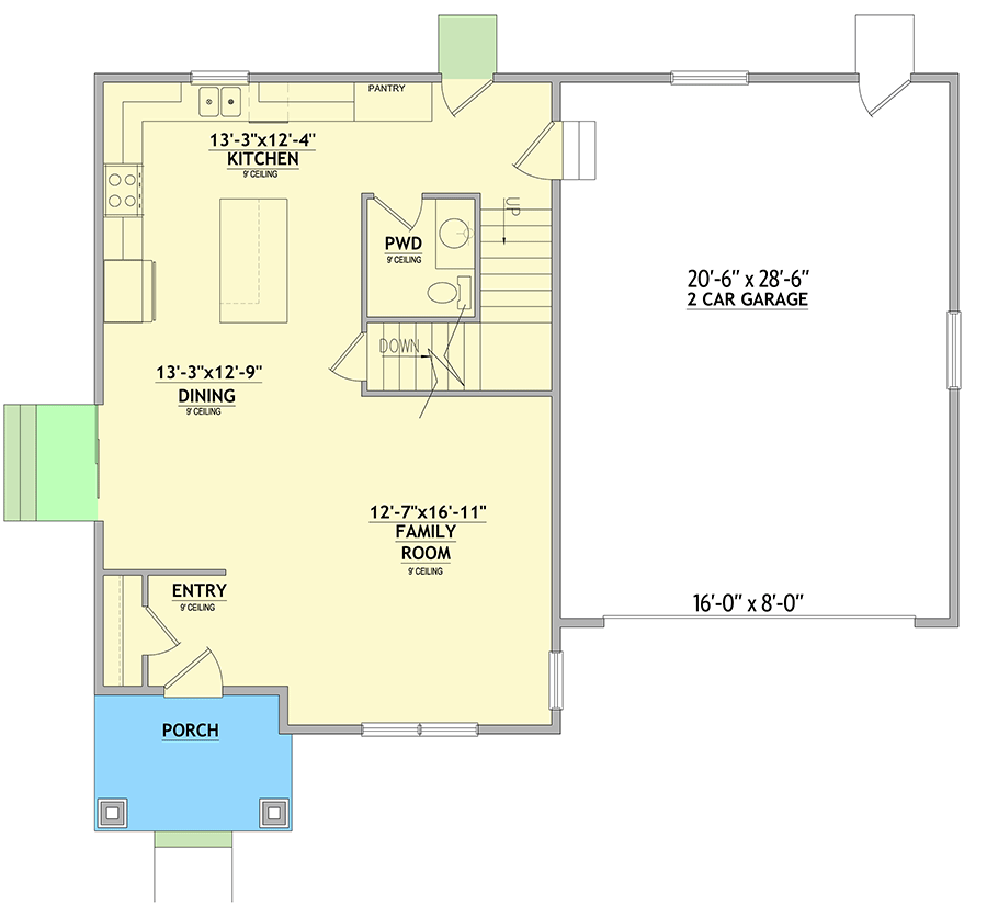 Plan 849025PGE: New American House Plan with 4 Upstairs Bedrooms - 2778 Sq Ft - Floor Plan - Main Level - Craftsman, New American