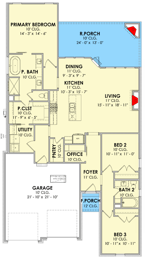 Plan 185011PHD: 3 Bed Southern Home Plan with a Pocket Office - 1787 Sq Ft - Floor Plan - Main Level - Acadian, French Country, Southern
