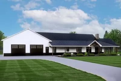 3 Bed Barndominium-Style House Plan with 1600 Sq Ft Garage - 2456 Sq Ft