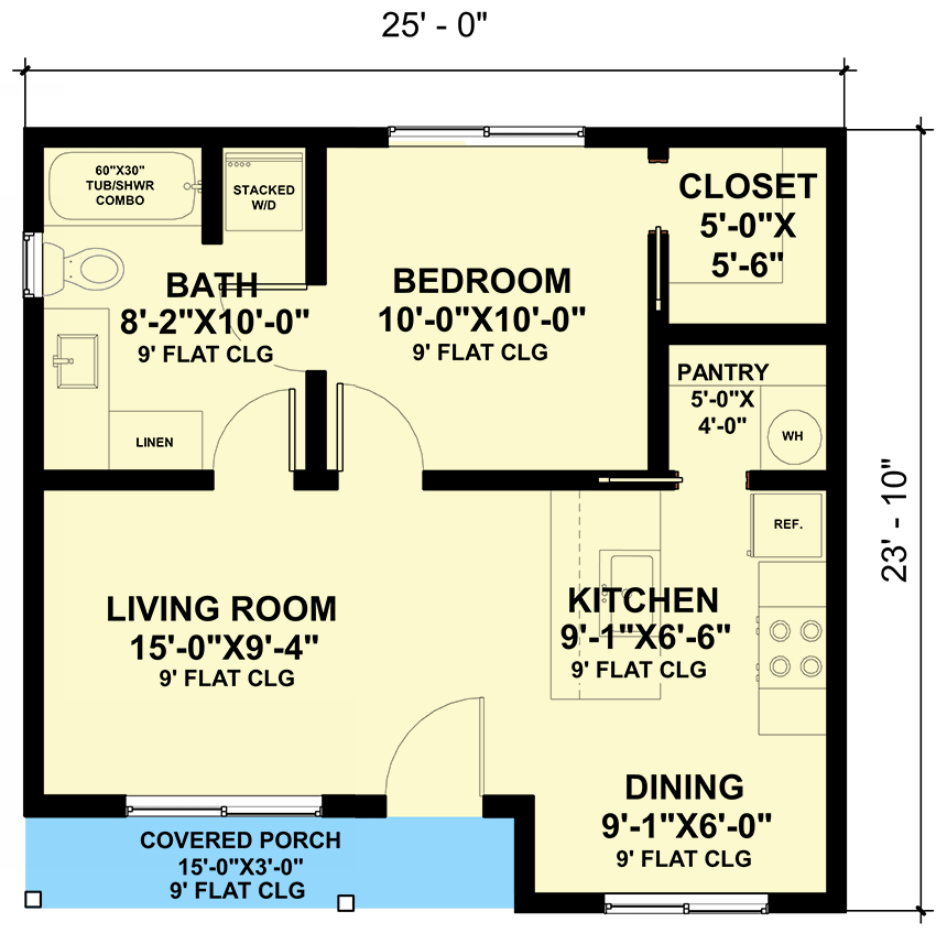 Plan 420121WNT: One Bed Country Cottage House Plan or ADU - 550 Sq Ft - Floor Plan - Main Level - Cottage, Country