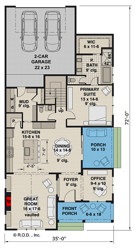 Plan 14787RK: Transitional Farmhouse Plan with Side Porch - 2419 Sq Ft - Floor Plan - Main Level - Country, Farmhouse, Modern Farmhouse, New American, Transitional