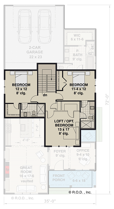 Plan 14787RK: Transitional Farmhouse Plan with Side Porch - 2419 Sq Ft - Floor Plan - 2nd Floor - Country, Farmhouse, Modern Farmhouse, New American, Transitional
