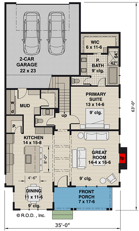 Plan 14789RK: New American House Plan with 4 Beds Plus Bonus - 2272 Sq Ft - Floor Plan - Main Level