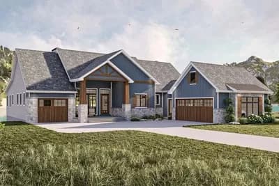 2338 Sq Ft Craftsman Lake House Plan with 2-Bedrooms and Lower Level Expansion