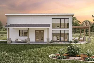 One-Story Barndominium-Style House Plan with 2-Story Interior - 1575 Sq Ft