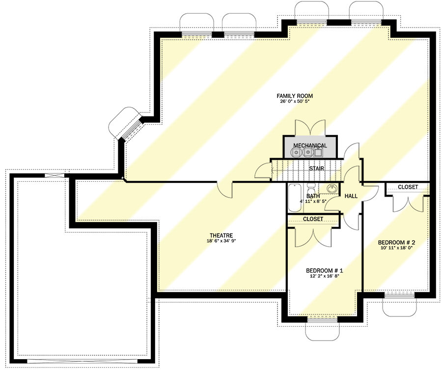 Plan 61475UT: 4 Bed Ranch House Plan with 2-Car Garage - 2356 Sq Ft - Floor Plan - Lower Level - Ranch, Traditional