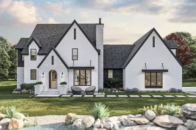 Transitional House Plan with Brick and Stucco Exterior - 3385 Sq Ft
