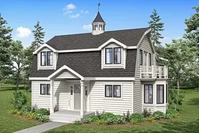 Barn-Like 2-Story House Plan with Vaulted Second Floor - 1371 Sq Ft