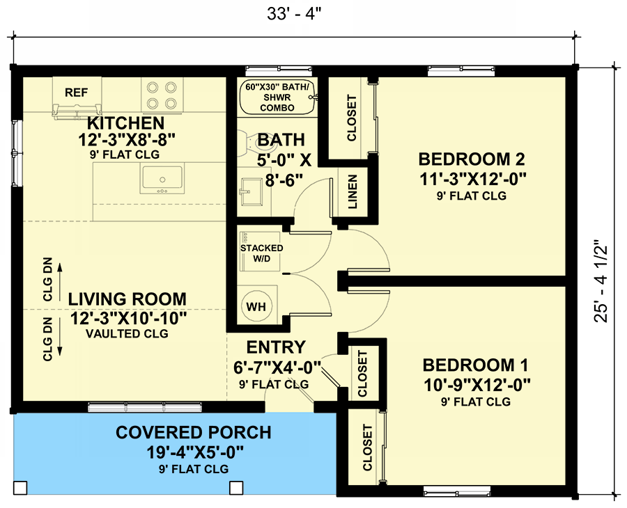Plan 420122WNT: 750 Square Foot ADU with 2 Bedrooms - Architectural Designs - Floor Plan - Main Level - Cabin, Cottage, Country, Traditional