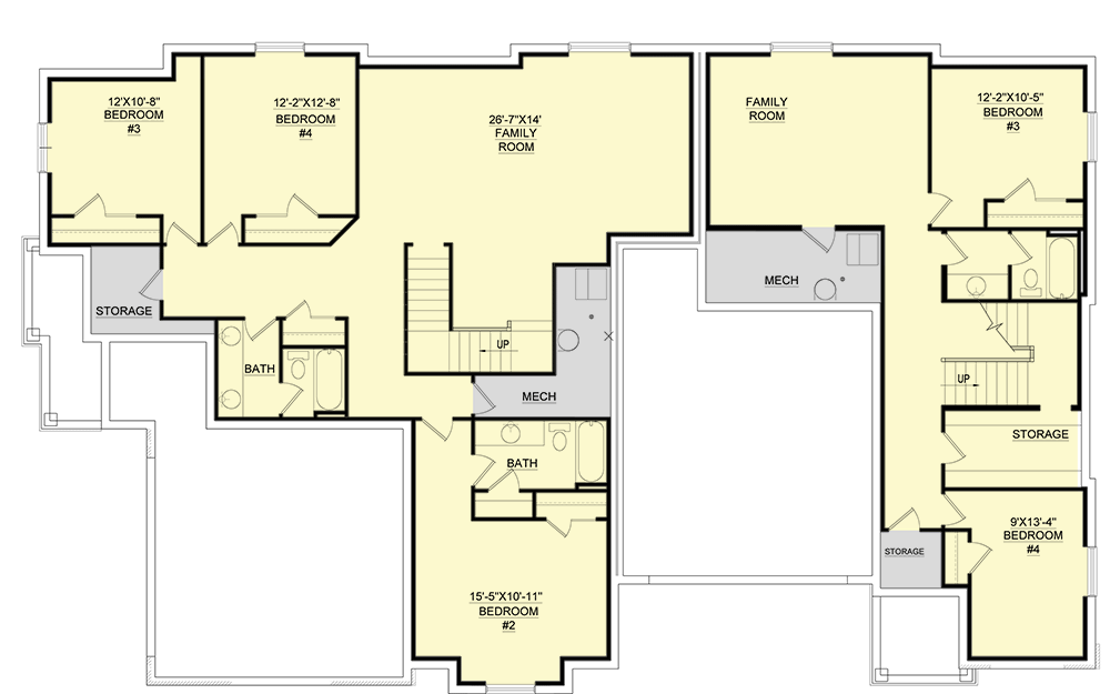 Plan 849029PGE: Duplex House Plan with 4-Bed Units and 1- and 2-Floor Configurations - Floor Plan - Lower Level - Craftsman, New American