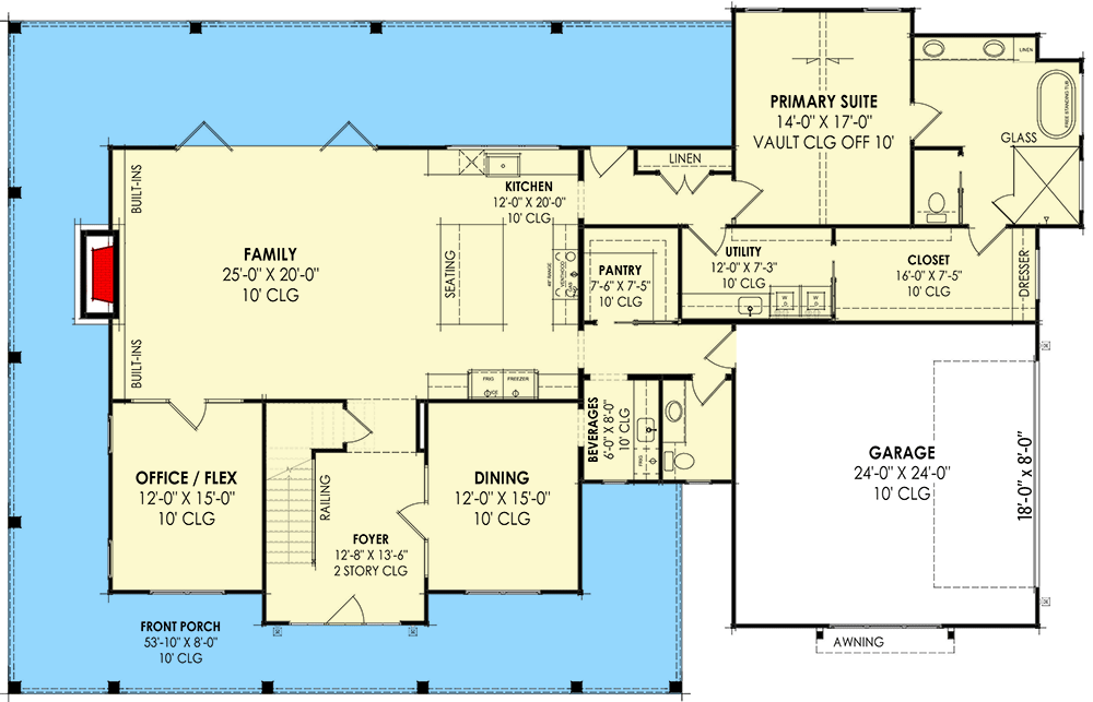Plan 818098JSS: Expansive Farmhouse with 4 Bedrooms and Wrap Around Porch - Floor Plan - Main Level - Farmhouse, Traditional
