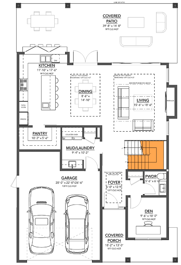 Plan 144100UPR: New American House Plan with Pass-Through Dining - 2373 Sq Ft - Floor Plan - Basement Stairs Location - Country, Craftsman, New American, Northwest