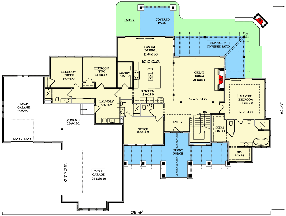 Plan 95229RW: 6 Bed New America House Plan with 3-Car Garage - 4,464 Sq Ft - Floor Plan - Main Level - Craftsman, Mountain, New American, Transitional
