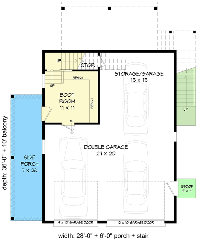 Plan 680222VR: Rustic ADU with Flex Room and Kitchenette Upstairs - 950 Sq Ft - Floor Plan - Main Level - Country, Rustic, Traditional
