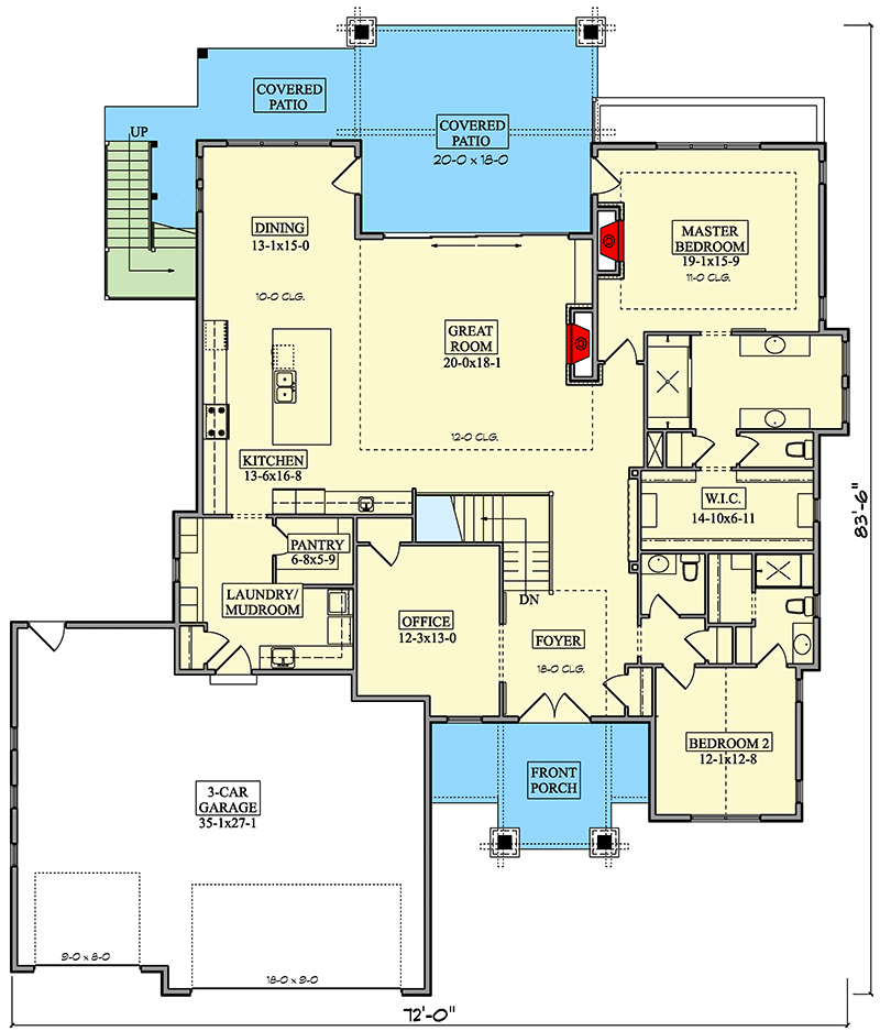 Plan 95230RW: New American House Plan with Roof Deck and Basement Expansion - 2608 Sq Ft - Floor Plan - Main Level - Craftsman, Mountain, New American