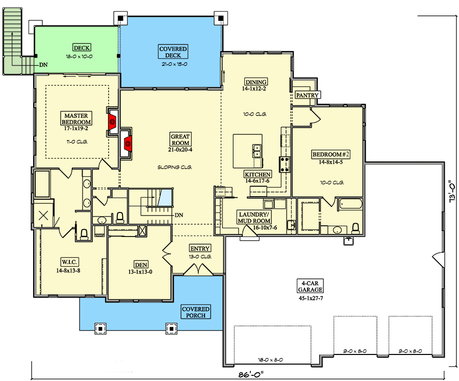Plan 95231RW: Modern Prarie-Style House Plan with Lower Level Expansion - 2750 Sq Ft - Floor Plan - Main Level - Contemporary, Mid Century Modern, Modern, Prairie