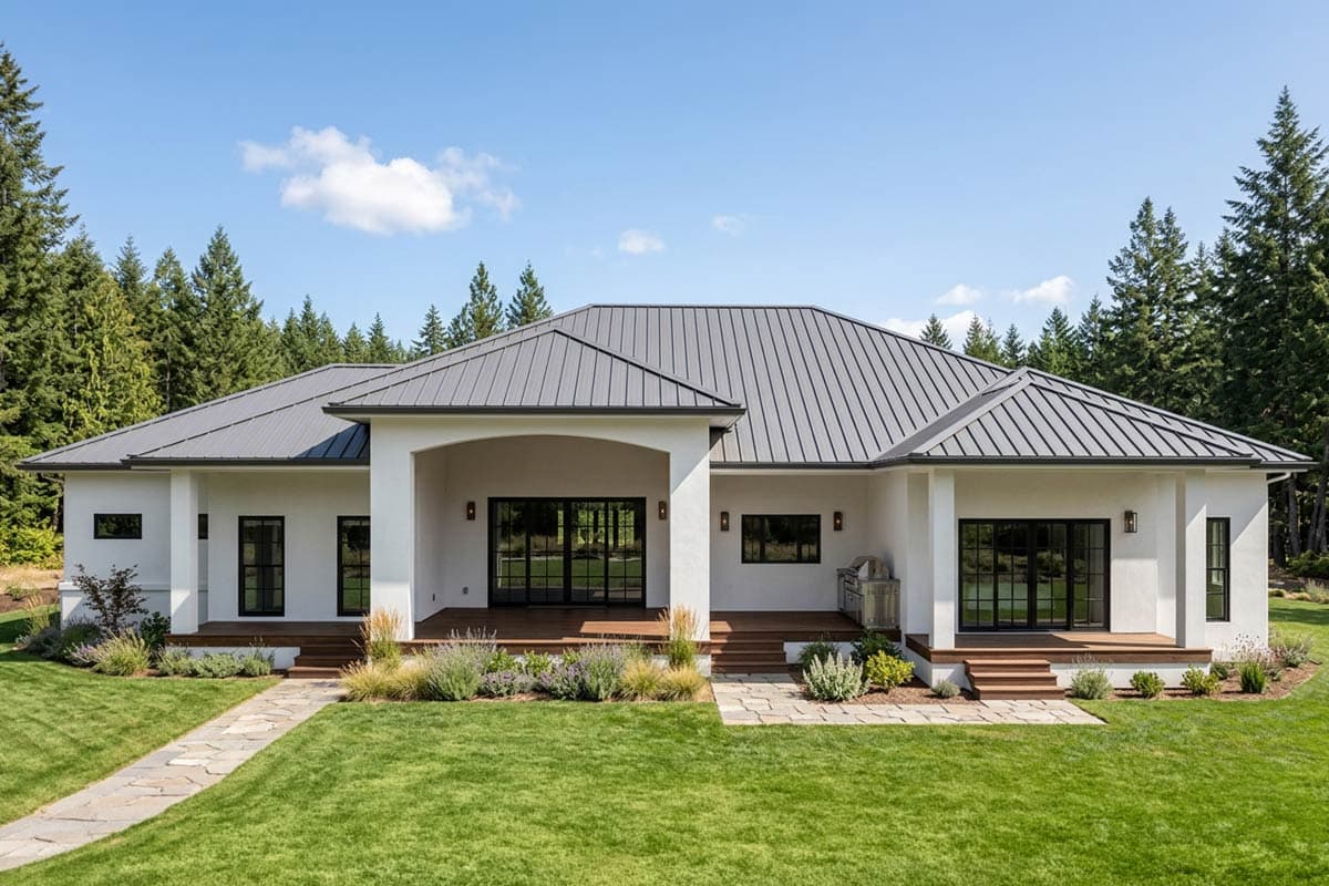 Plan 46510LA: 4 Bed Transitional House Plan with 3-Car Side Garage - 3046 Sq Ft - Image #3 - European, Transitional