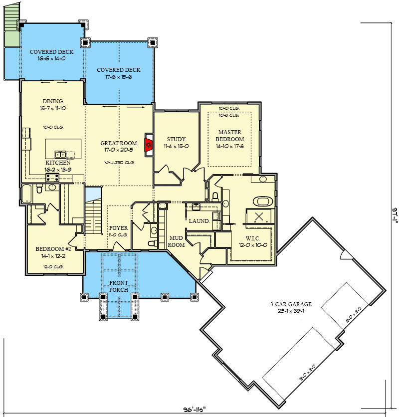 Plan 95232RW: Mountain Craftsman House Plan with Angled 3-Car Garage - 2620 Sq Ft - Floor Plan - Main Level - Craftsman, Mountain, New American