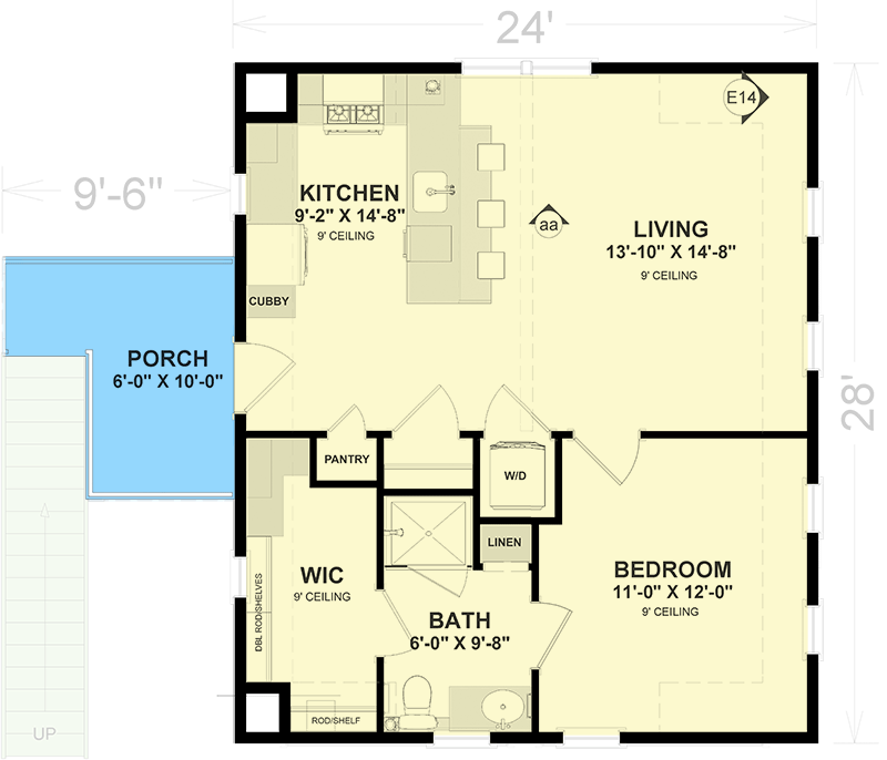 Plan 765051TWN: One-Bed Garage Apartment with ADU Potential - 672 Sq Ft - Floor Plan - 2nd Floor - Carriage, Cottage, Country, Craftsman, Traditional