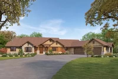 Multi-Generational House Plan with 4-Car Angled Garage - 3526 Sq Ft