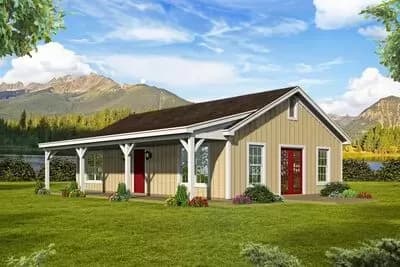 2 Bed House Plan with 6-Foot-Deep Front Porch - 940 Sq Ft
