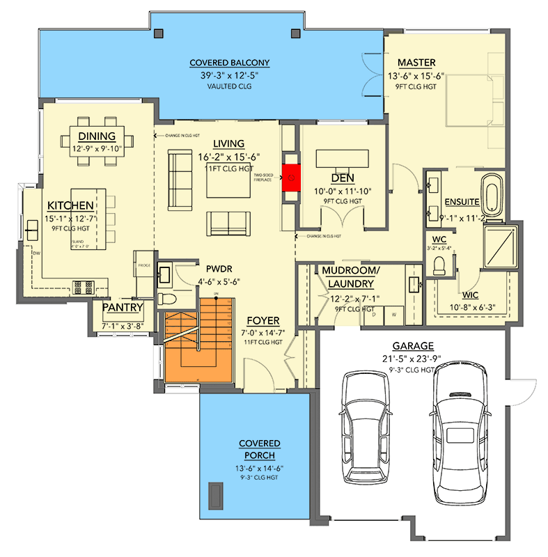 Plan 144102UPR: Modern Lake House Plan with Lower Level Rec Room - 3320 Sq Ft - Floor Plan - Main Level - Mid Century Modern, Modern, New American