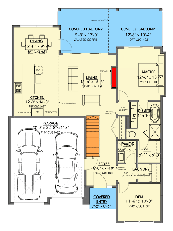 Plan 144103UPR: Modern 4 Bed House Plan for a Rear Sloping Lot - 3138 Sq Ft - Floor Plan - Main Level - Contemporary, Modern, Modern Farmhouse, Mountain