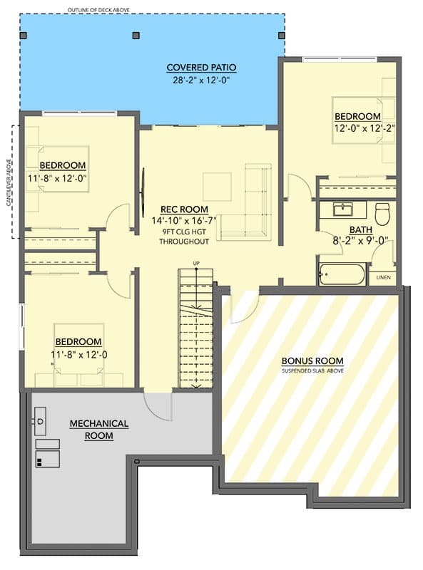 Plan 144104UPR: New American Cottage House Plan with Finished Lower Level - 2680 Sq Ft - Floor Plan - Lower Level - Cottage, Country, New American
