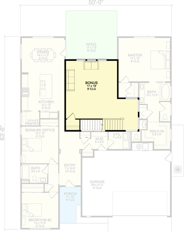 Plan 580063DFT: Modern House Plan with Flex and Bonus Rooms - 2591 Sq Ft - Floor Plan - 2nd Floor - Contemporary, Mid Century Modern, Modern, New American