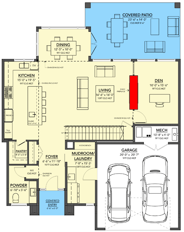 Plan 144105UPR: 2-Story Modern House Plan with 3 Upstairs Bedrooms - 2404 Sq Ft - Floor Plan - Main Level - Contemporary, Mid Century Modern, Modern, Northwest