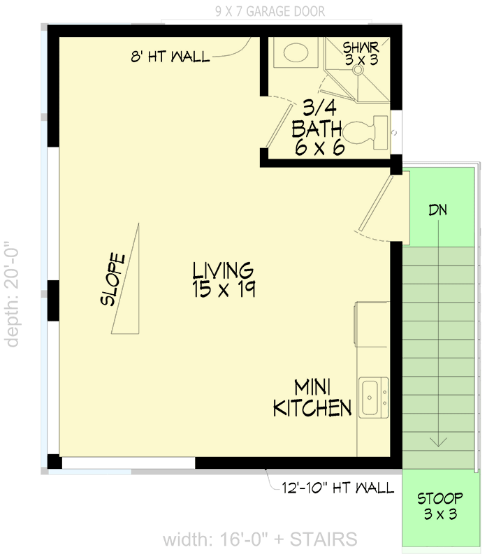 Plan 680234VR: Modern ADU with Mini-Kitchen - 320 Sq Ft - Floor Plan - 2nd Floor - Contemporary, Mid Century Modern, Modern