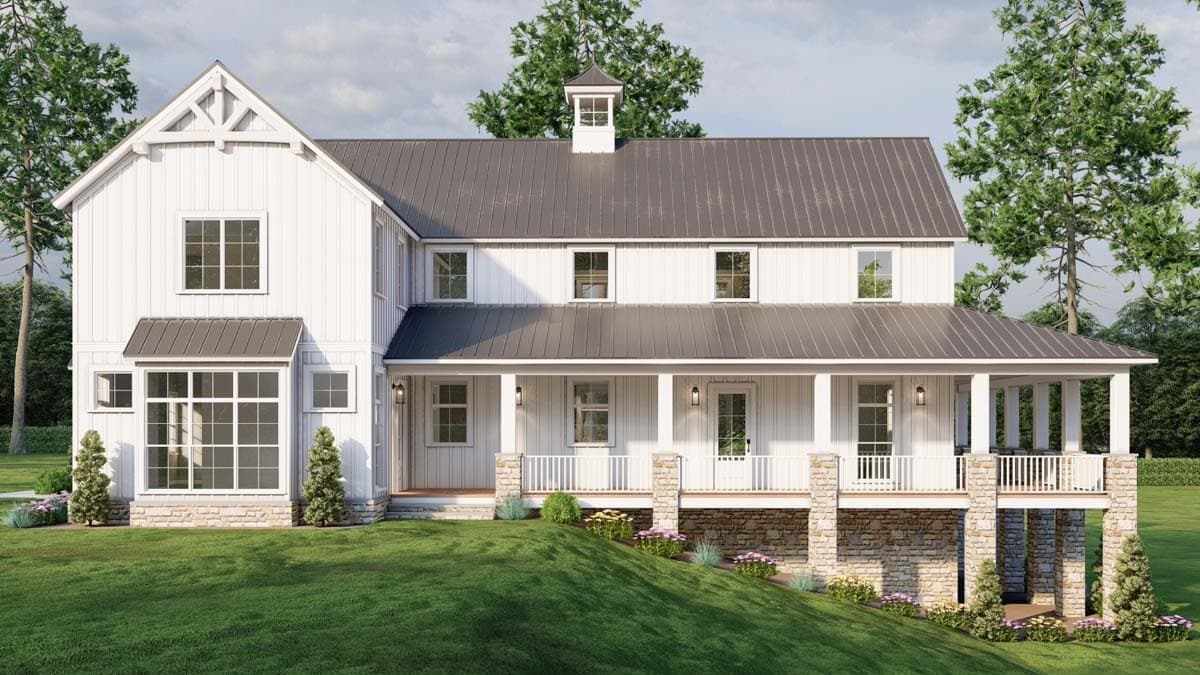 Plan 70867MK: Country House Plan with Wrap Around Porch and Bonus Expansion - 2993 Sq Ft - Image #7 - Barndominium, Country, Mountain, Rustic
