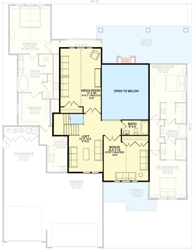Plan 580065DFT: New American House Plan with 3 Beds Plus Flex Room and an RV Garage - 3621 Sq Ft - Floor Plan - 2nd Floor - Craftsman, New American