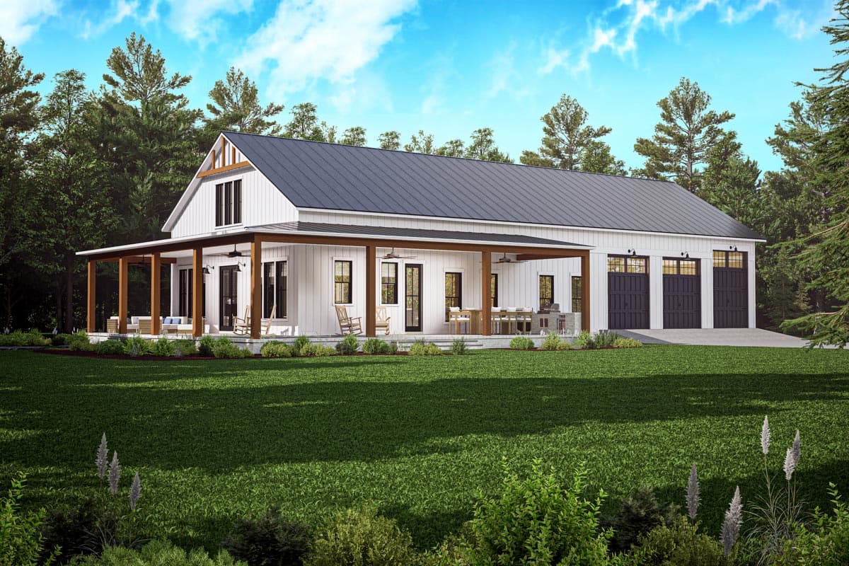 Plan 51951HZ: 4-Bed Modern Farmhouse Barndo-Style House Plan with Workshop Garage - 2500 Square Feet - Image #6 - Barndominium, Country, Modern Farmhouse, New American, Traditional
